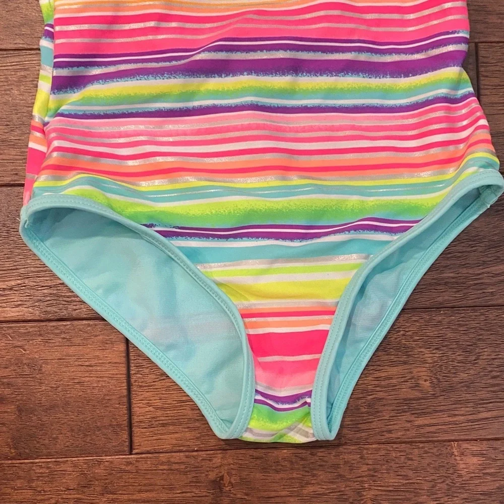 SO Multicolor Striped One-Piece Swimsuit with Aqua Trim